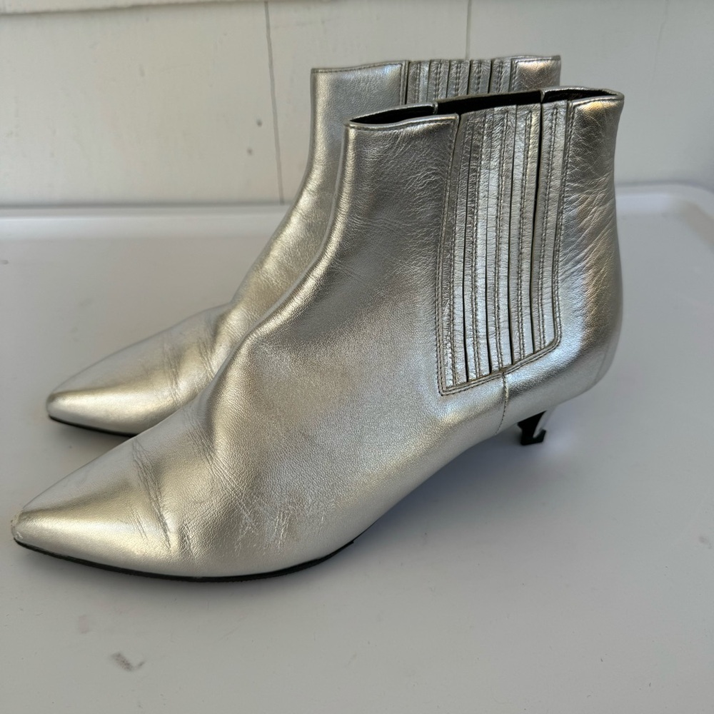 Celine Leather Ankle Boots Silver size 36